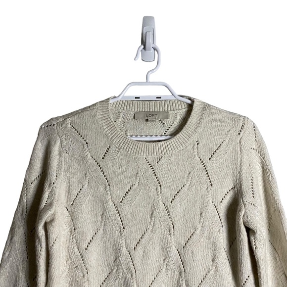 Loft Women's Ivory Crewneck Pattern Knit Sweater - Picture 2 of 9